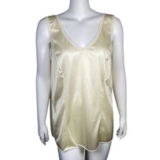 Vintage Velrose Ivory Satin Camisole Top Size 46 Nylon Lace Trim V Neck