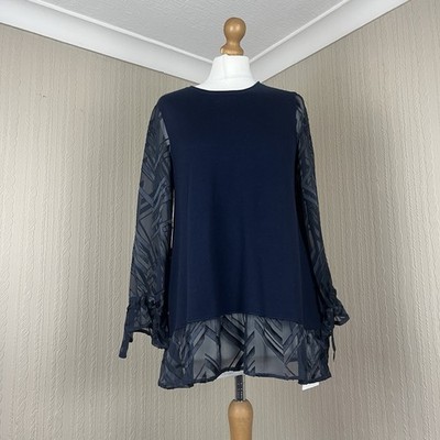 Wrap London dunkelblau 100 % Wolle & Seide Mischung Trim Pullover Top UK 8 neu mit Etikett
