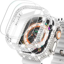 2 1 Screen Protector Case for Apple Watch Ultra 49mm with 400 Diamonds Bling