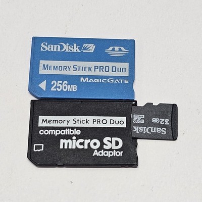 Memory Stick Pro Duo For Sony PSP Micro SD Adapter, 32gb Sandisk Card & 256mb