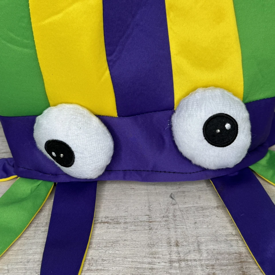 Fantasia chapéu lula Mardi Gras roxo amarelo verde tentáculo pelúcia - Imagem 2 de 4