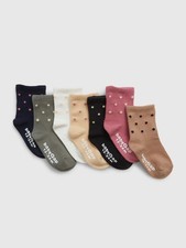 NEW GAP Toddler Girls Multicolor Polka Dot Cotton Crew Socks 7-Pack Sz 4-5 YRS