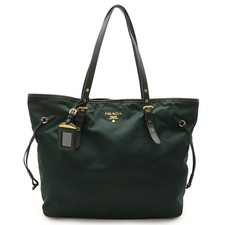 Prada Nylon Leather Tote Bag Women Green One Size