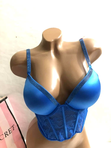 Victoria’s Secret Bombshell Very Sexy Shine Strap Push Up Corset Bra Blue NWT