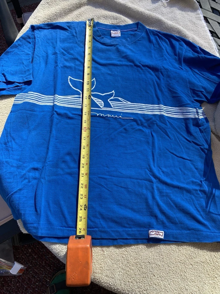 Camisa Loca De Colección Hawaii Maui XL Azul Ballena Rayas Blancas 100% Algodón Hecha en EE. UU. Foto 2 de 4