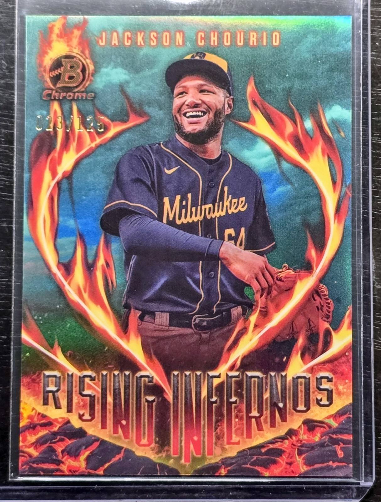 Jackson Chourio 2024 Bowman - Rising Infernos #RI-20 Rookie Card Aqua /125