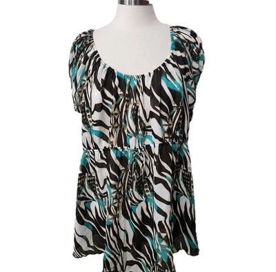 MKM Designs Women 3X Top Empire Waist Stretch Neckline Cap Sleeve Pullover 