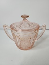 Vtg Jeannette Glass CO. Pink Depression Cherry Blossom Sugar Bowl w/ lid