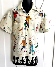 BERNIE DEXTER 1950s Style Rockabilly Pin Up Novelty Print Shirt USA Made Size L