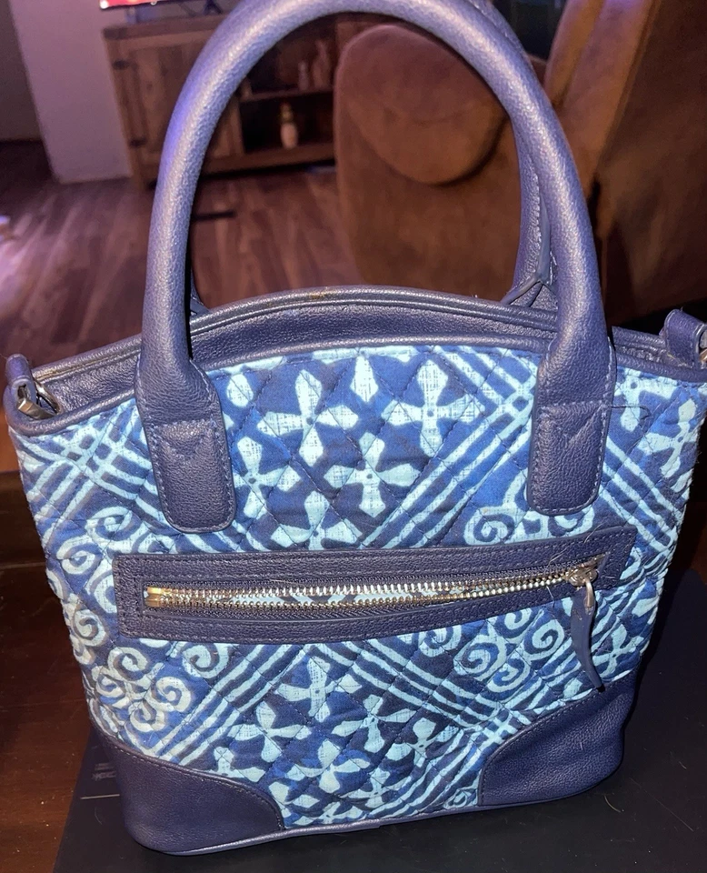 Bolso de Mano Vera Bradley Vivian Azul Hobo Estampado Algodón y Cuero Borde Mediano Foto 3 de 4