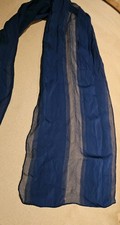 Vtg Ray Strauss Scarf 100 Silk  Chiffon Sheer Stripe Navy BlueOblong 10"x 52"