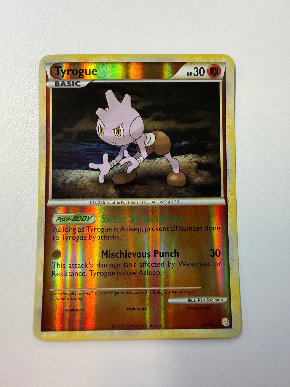 Pokemon TCG Tyrogue 33/123 HeartGold SoulSilver Reverse Holo Rare L@@K!