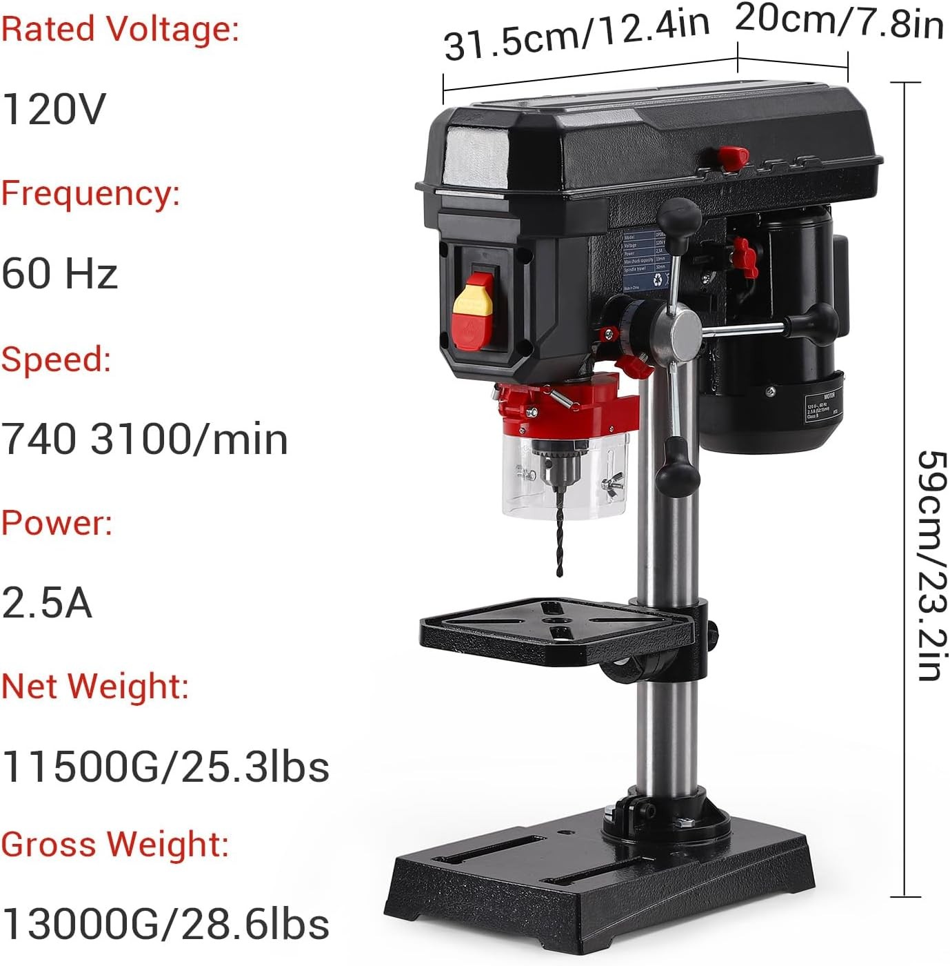 8 in Benchtop Drill Press,5-Speed Cast Iron Drill Press,2.3-Amp Induction Motor