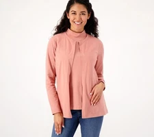 Denim & Co. Essentials Mock Neck Tank Cardigan Set Shirt Antique Rose L New