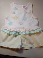 Vintage 80's Girls Toddler Summer Jumper with matching sun visor, 12 months