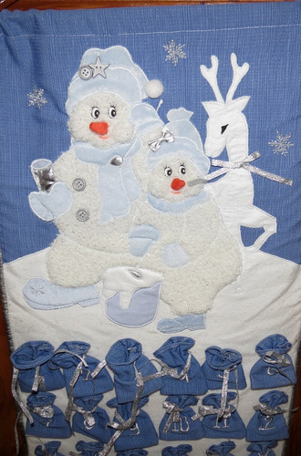 Vintage Christmas Wall Advent Calendar Snowman Blue White 1990s