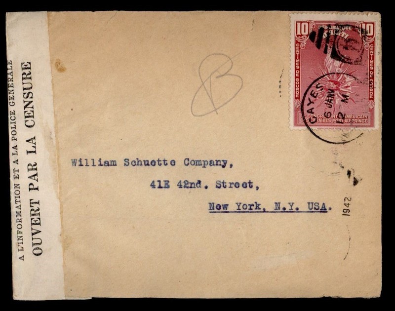 DR WHO 1942 HAITI CAYES TO USA WWII CENSORED R72178
