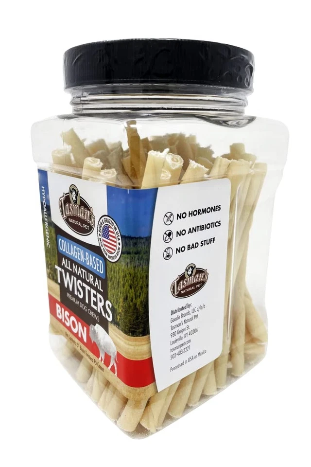 Small 5" Bison Collagen-Based Twisters, 75 Count Jar. Traditional Rawhide Alt... - Image 2 of 4