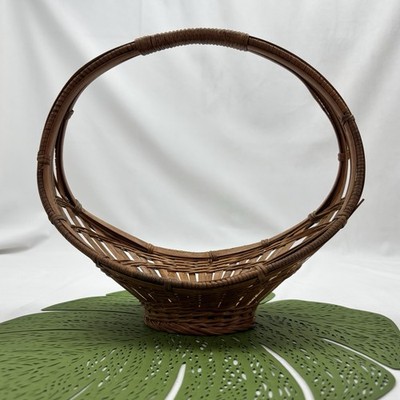 Vintage Wicker Round Handled Oval Gathering Centerpiece Basket