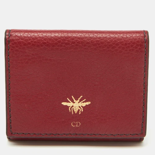 Portefeuille Dior cuir bordeaux D rabat abeille double pli