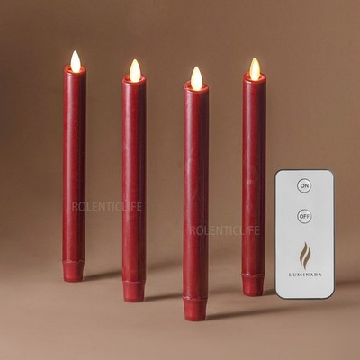 Luminara Burgundy Flameless Taper Candles Real Wax Moving Wick Timer 9.5''