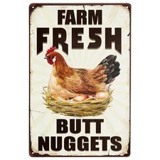 Hen Farm Butt Nuggets Tin Metal Signs Home D cor 8x12 Rustic Decor Chicken Art