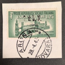 RSI Francobollo Espresso 1,25 lire verde usato annullo postale 1944 Varietà.