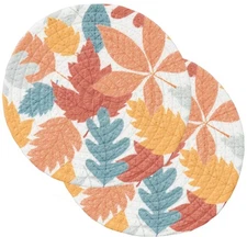 Set of 2 Same Fabric Braided Cotton Trivets (8" Dia.) LAYERED LEAVES, Ritz
