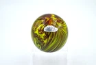 Vintage Blenko Glass Paperweight - 68F - Amber/Yellow with Original Sticker