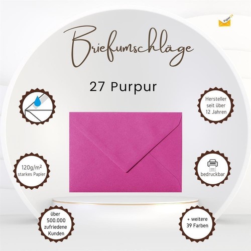 25 Briefumschläge 14x19 cm - Purpur mit Dreieckslasche - 120 g/m² - Bild 2 von 6