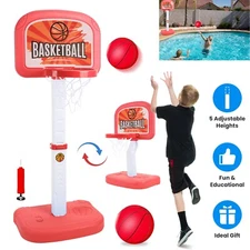 Basketball System Adjustable Hoop Backboard Yard Outdoor Poolside Kids Sports