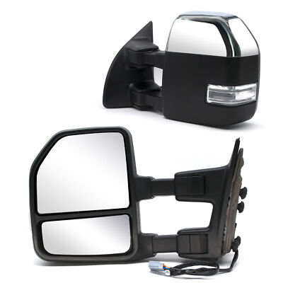 Towing Mirrors For 99-07 Ford F250 F350 SD Power Heated Signal Chrome Cap LH+RH