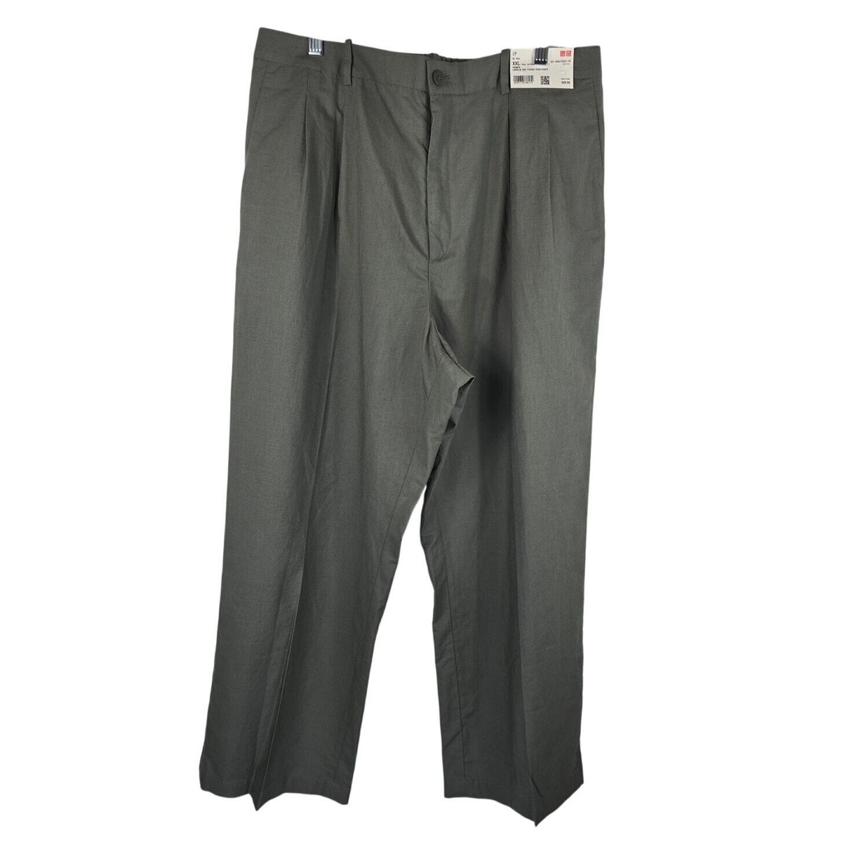 UNIQLO NWT Linen Blend Tucked Wide Pants Women Olive Dress Pants XXL