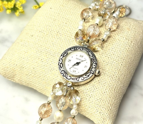 Geneva Sterling Silver Swarovski Crystal Band Quartz Watch 7.5”L Works New Batt - Picture 2 of 12