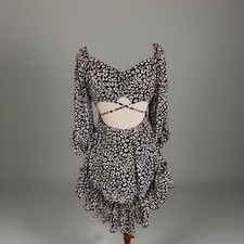 HYFVE Blk/Wht Floral Prt. Sweetheart Neck, 3/4 Slv, Frt. Cutout Mini, NWT, L