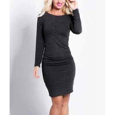 Ruched Bodycon Dress with Deep Back- Charcoal- Small