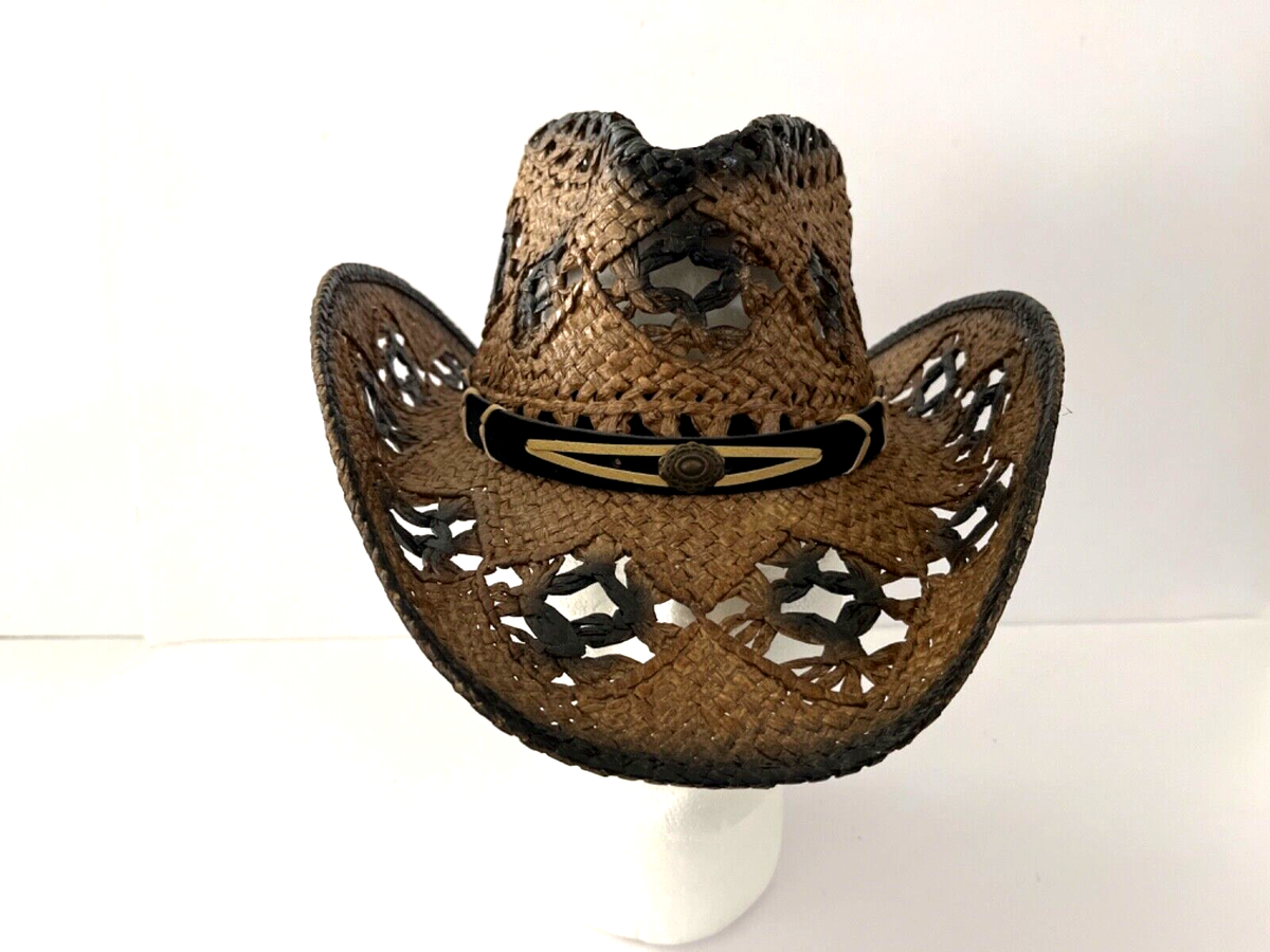 Straw Cowboy Hat with Black Band and Sun Concho Black Straw Cowboy Hat with Long Horn Concho - Milani Hats  main image 3