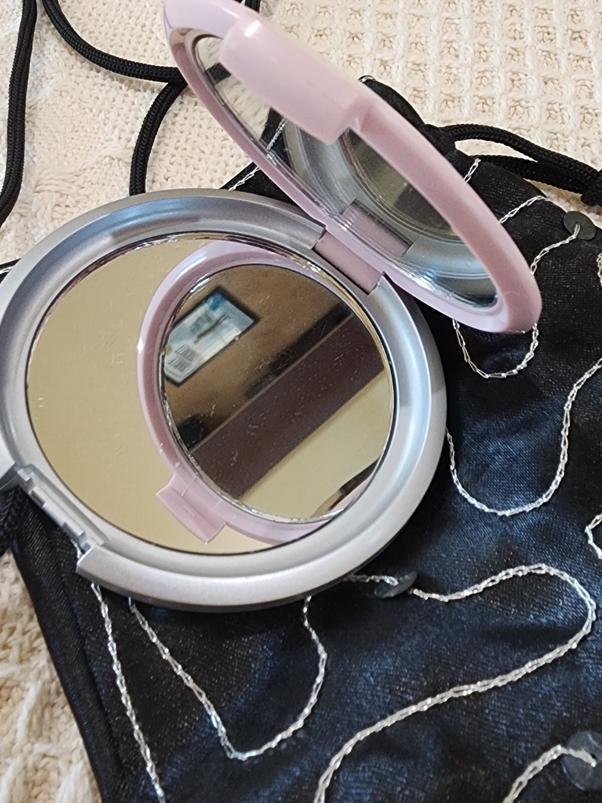 Black Satin Silver Thread Stitching Sequin Tiny C… - image 9