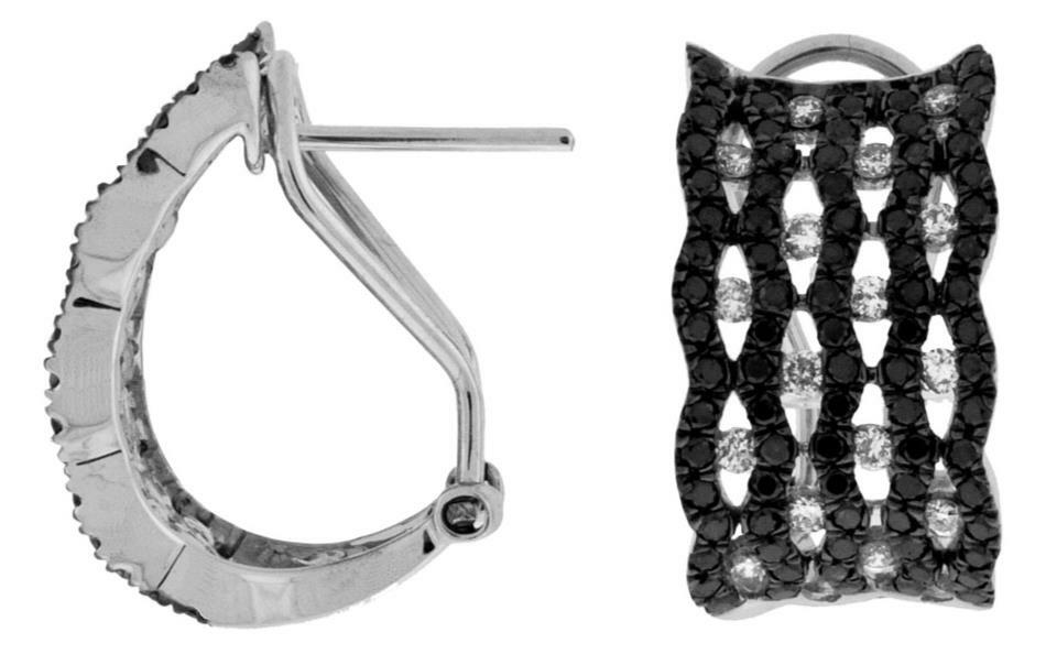 FILA 1.83CT WHITE & BLACK DIAMOND 14K WHITE G 3D MULTI ROW ETOILE HANGING EARRINGS