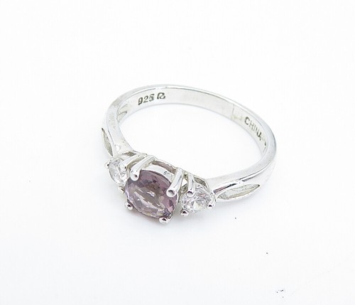 ROSS SIMON 925 Silver  Amethyst & Topaz Solitaire Accent Ring Sz 7  RG7423 - Afbeelding 5 van 6