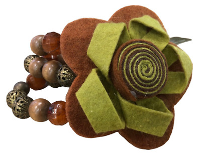 FELT FLOWER BRACELET AND 3 ROWS BEADS ELASTIC BRACELET H 7.5
