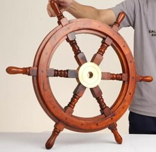 Bateaux Navires Laiton Cadeau Pirate Mer Roue Nautique Décoration Murale 24'' Vintage Ancien