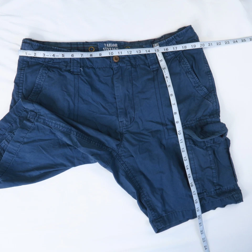 Pantalones Cortos Carga Tailor Vintage Para Hombre Azul Envejecido Talla 38 6 Bolsillos Todo Algodón Foto 2 de 4