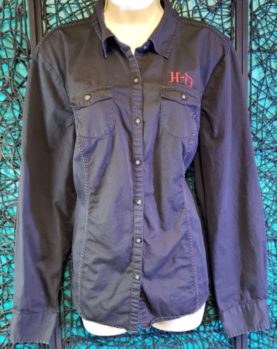 HARLEY DAVIDSON WOMENS LONG SLEEVE BUTTON SHIRT SZ. 1W BLACK 2009 96342-10VW