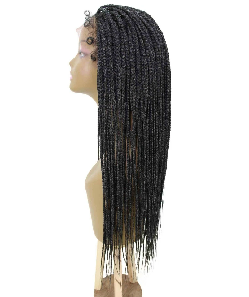 Peluca trenzada de encaje atada a mano Layla recta 27,5" de largo 4x4, gris sal y pimienta Foto 3 de 4