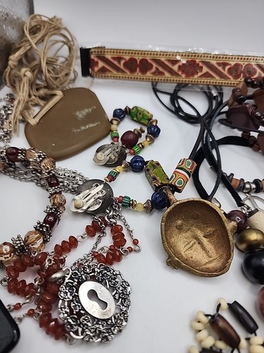 Vintage Boho Eclectic Jewelry Lot Tribal Glass Bead Wearable Earth Tone Hippy - Picture 21 of 22