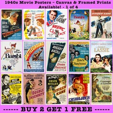 Listing image for 1940's Retro Classic Movie Posters, Canvas & Framed Options in Many Sizes-1 of 4
