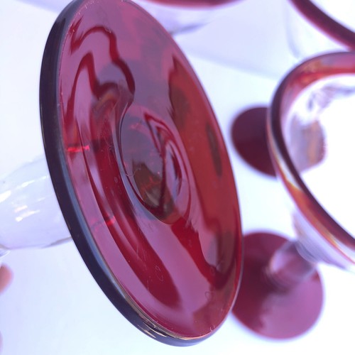 Red Rimmed Hand Blown Stretch Art Glass Mexican Margarita Glasses Set of 4 10 oz - Picture 8 of 8