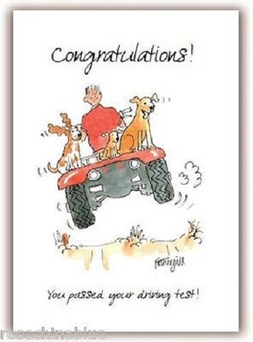 Passed Driving test card Congratulations quad bike & dogs