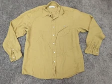 Marks & Spencers Silk Button Shirt Mens Large Yellow Long Sleeve